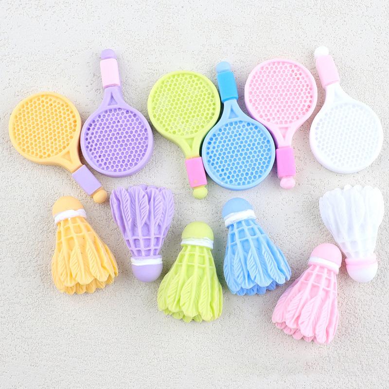 100pcs/bag New Artificial Tennis Racket Badminton Design Flat Back Resin Cabochons for Scrapbook