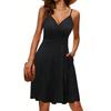 QICED Fashion Summer Spring Solid Color Print Sleeveless V-Neck Casual Dresses