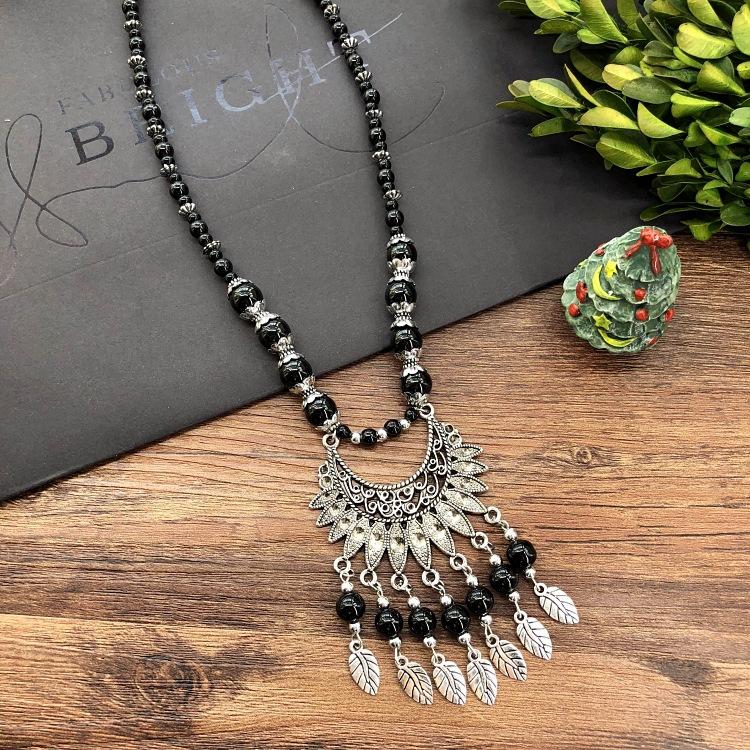 Vintage Personality Handmade Necklace Bohemian Sweater Chain Moon Flower Beads Versatile Headdress Women's Accessories