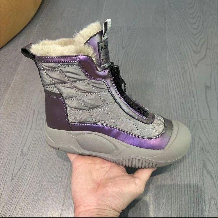 Thick-soled front zipper velvet warm snow boots women's winter new fashion casual comfortable warm women's boots