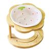 Anti Vomiting Ceramic Cat Bowl 15 Degree Inclined Anti Slip Cat Feeding Station Flower Shaped with Wooden Stand