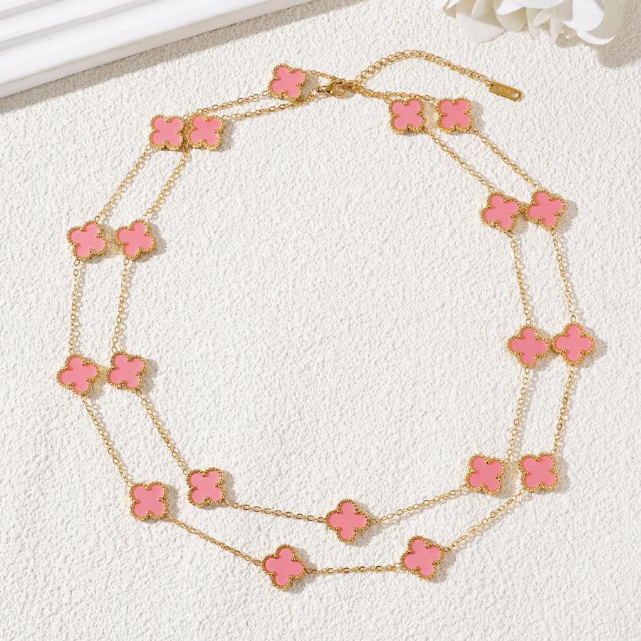 13mm Lucky 20 Flowers Four-leaf Clover Necklace 90cm Reversible Sweater Chain