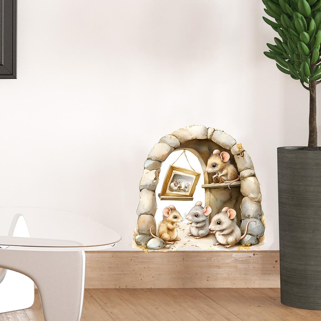 Cartoon Mouse Hole Wall Stickers, Kids Room Nursery Bedroom Decor, Removable Self-Adhesive