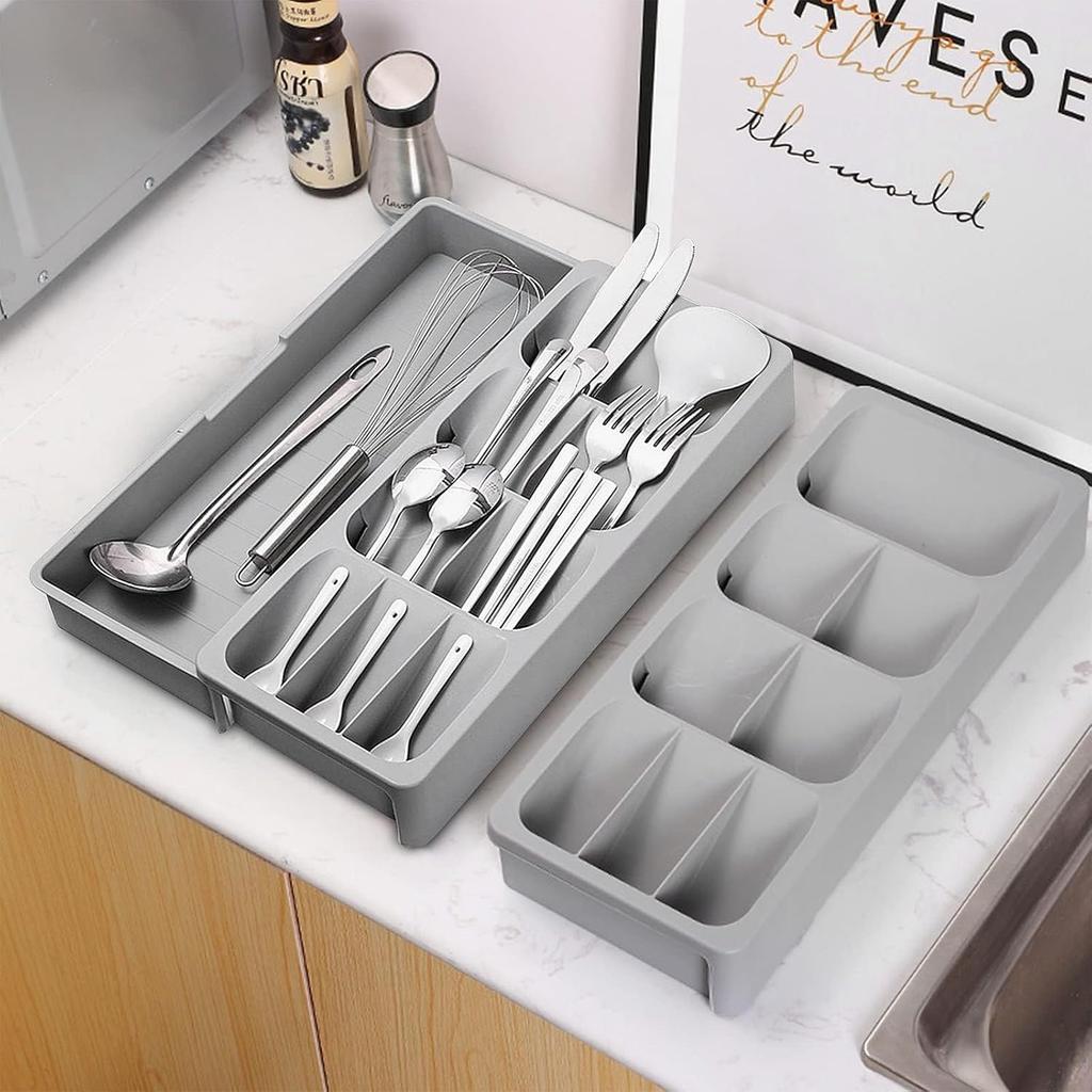 Kitchen Drawer Organizer Tray,Drawer Organiser,Cutlery Tray,Expandable Utensil Tray for Kitchen,Compact Plastic Storage Organisation for Spoons