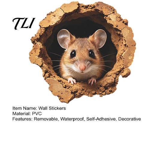 Creative Home Interior Embellishments 3D Realistic Mouse Hole Wall Sticker, Cute Rat Burrow Decal, Whimsical Accents Self-Adhesive Removable Decor