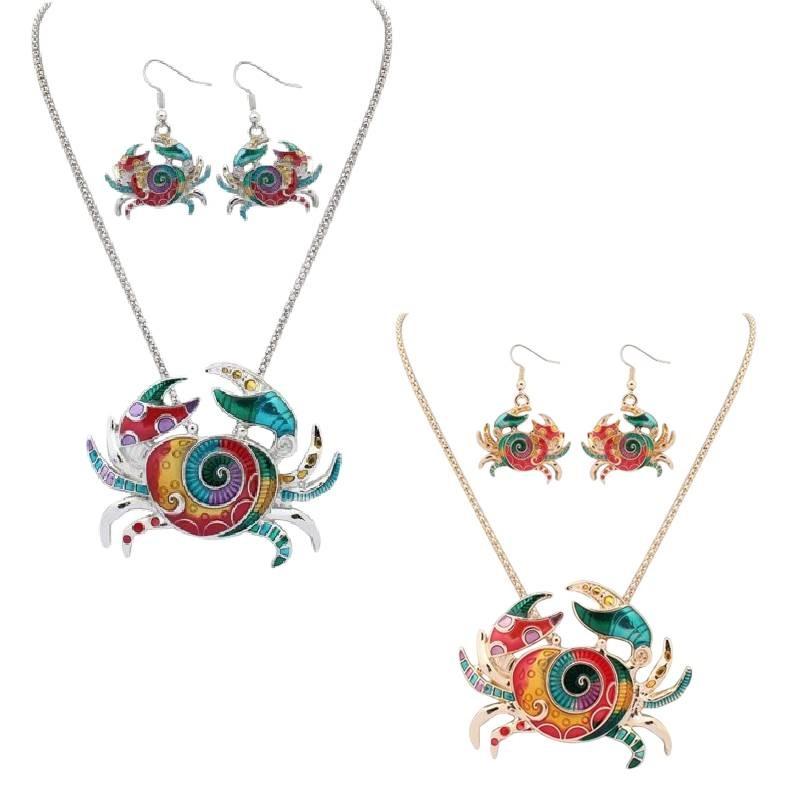 Crab Rainbow Necklaces Earrings Women Jewelry Sets Animal Necklace Pendants