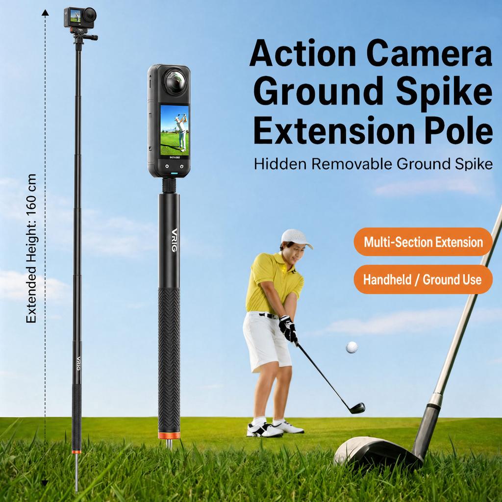 160cm/63" Invisible Selfie Stick for Insta360 X5/ X4 Air/Osmo 360 Camera Telescopic Extension Pole with GoPro Adapter 7
