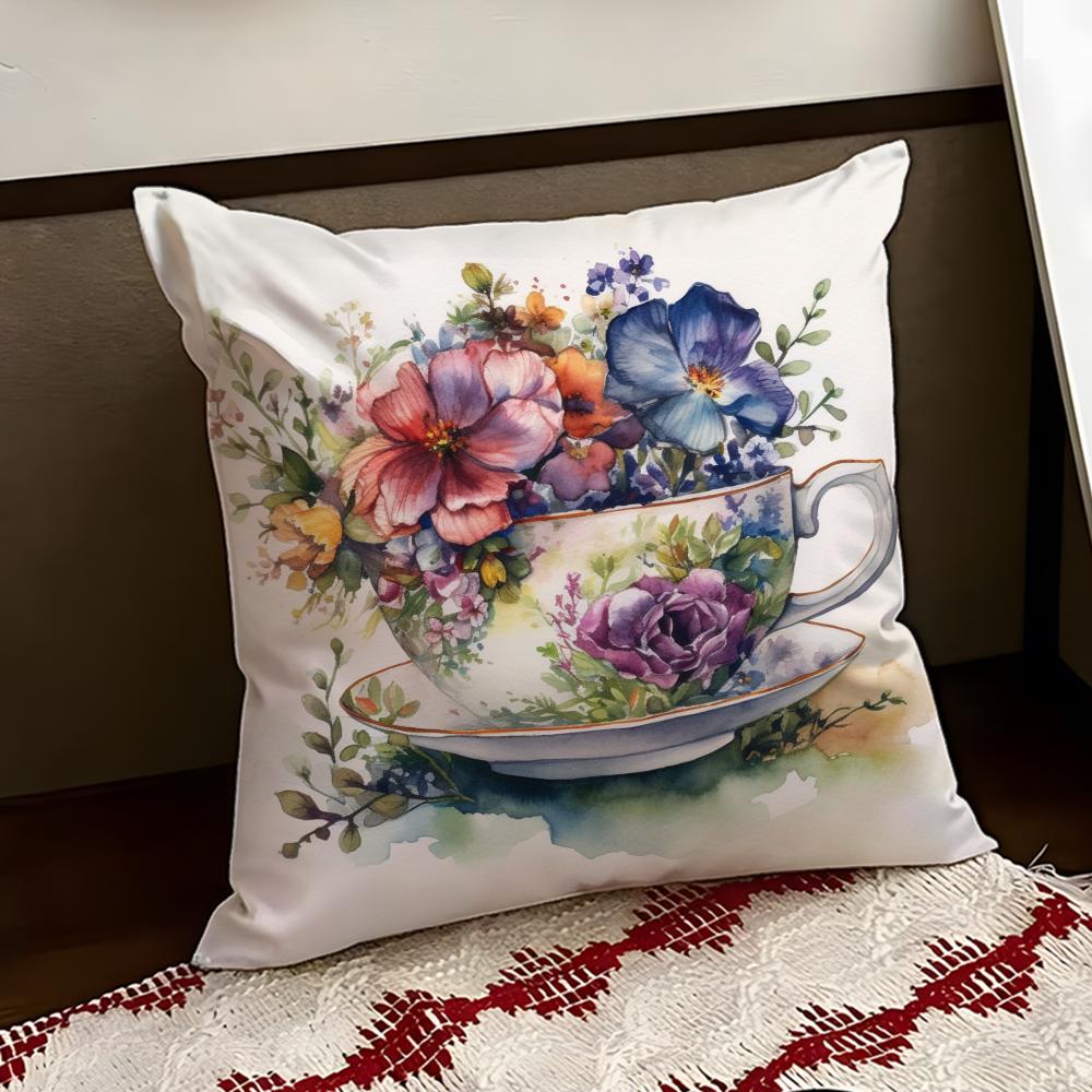 Painting Cup of Flowers Cushion Cover Reversible Soft Durable Pillow Cover Home  Car MultiScene Use for Daily Comfort