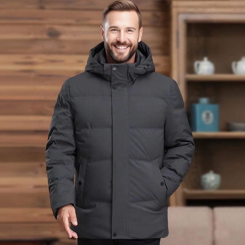 Mens Winter Down Jacket Plus Size Business Casual Hooded Windproof Thick Cold Weather