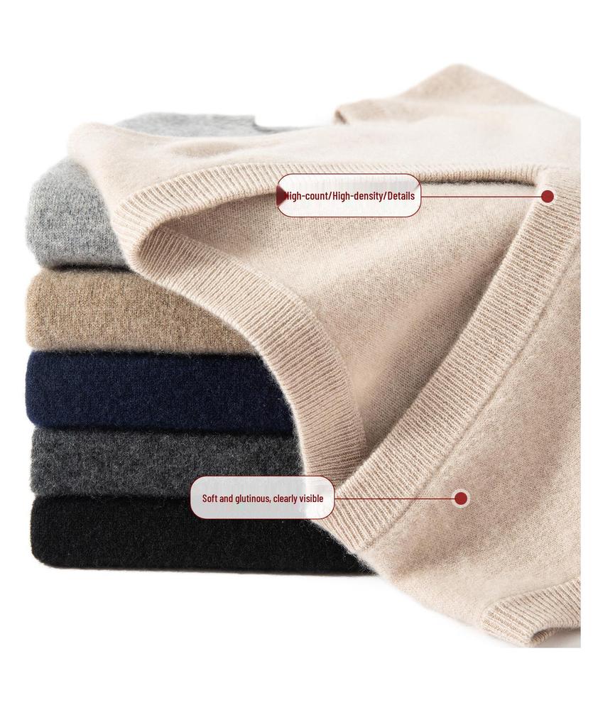 Men's Cashmere V-Neck Sleeveless Knit Vest - 2025 Autumn/Winter Collection