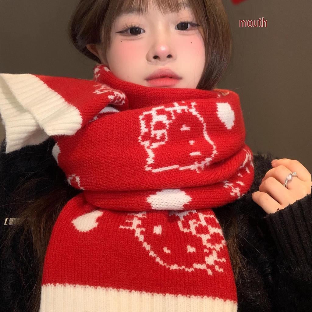 Kitty Cat Double-Sided Knit Scarf: Women's Autumn/Winter Korean Style Thick Warm Neck Gaiter