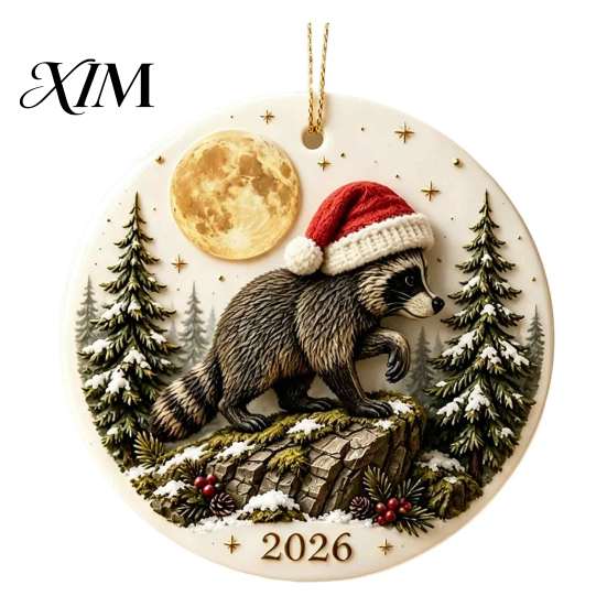 Funny Forest Creature Decoration Christmas Raccoon Acrylic Ornament, Cute Animal Hanging Decor for Tree Healing Style Desk, Festive Holiday