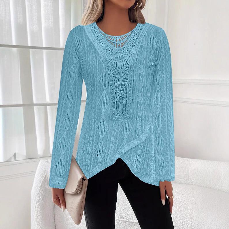 Elegant Lace Hollow Irregular Hem Women's Long Sleeve Top, 2025 Collection