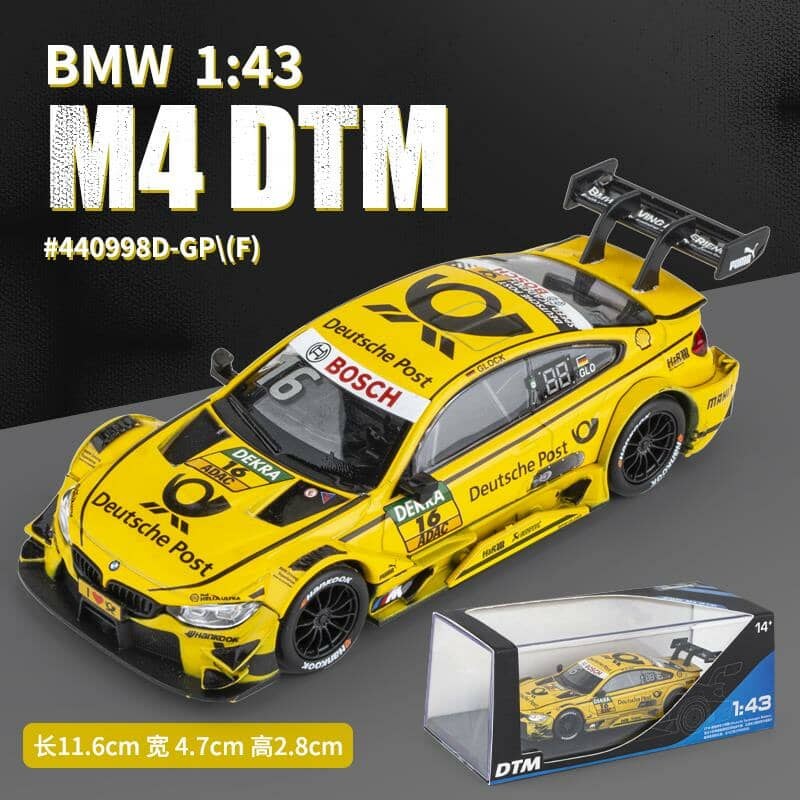 Simulation 1/43 Scale BMW M4 DTM Racing Car Model with Acrylic Display Box Collection Home Decor Diecast Miniature Voiture Hobby