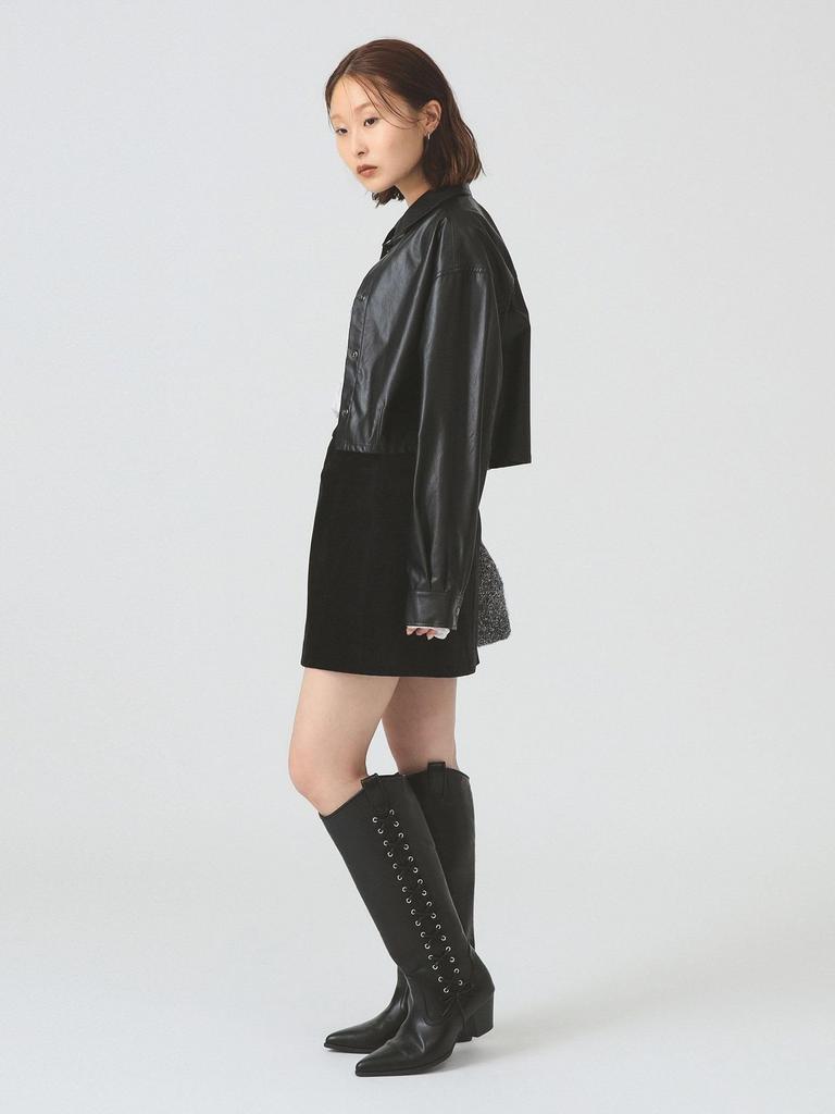 Ray Beams Damen Kunstleder Cropped Hemd, Schwarz, Einheitsgröße, L/S Hemd/Bluse