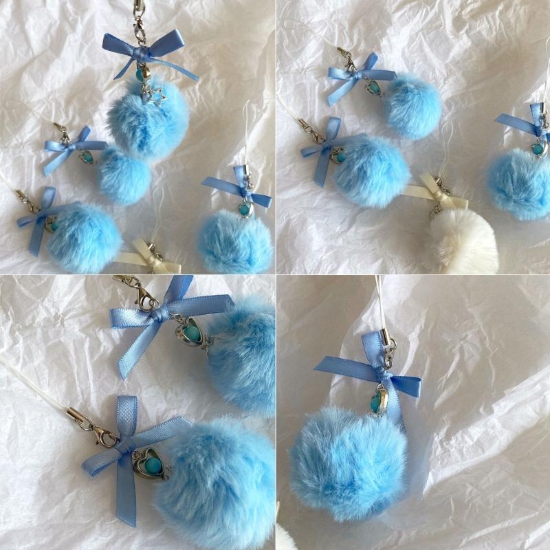 Plush Ball Shapes Key Chain Pendant Faux Furs Key Rings for Phones Cute Jewelry