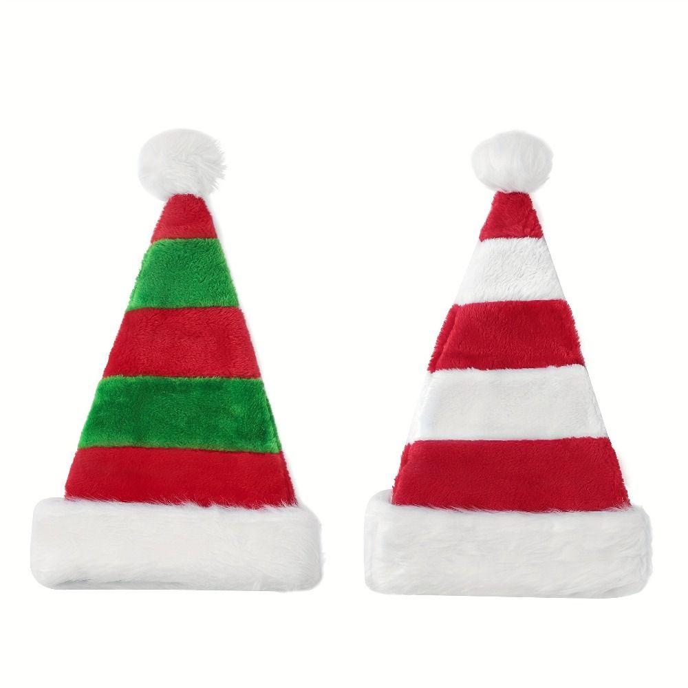 Christmas Decoration Striped Splicing Christmas Hat Soft Thicken Santa Hat Funny Fluffy Warm Winter Cap Women