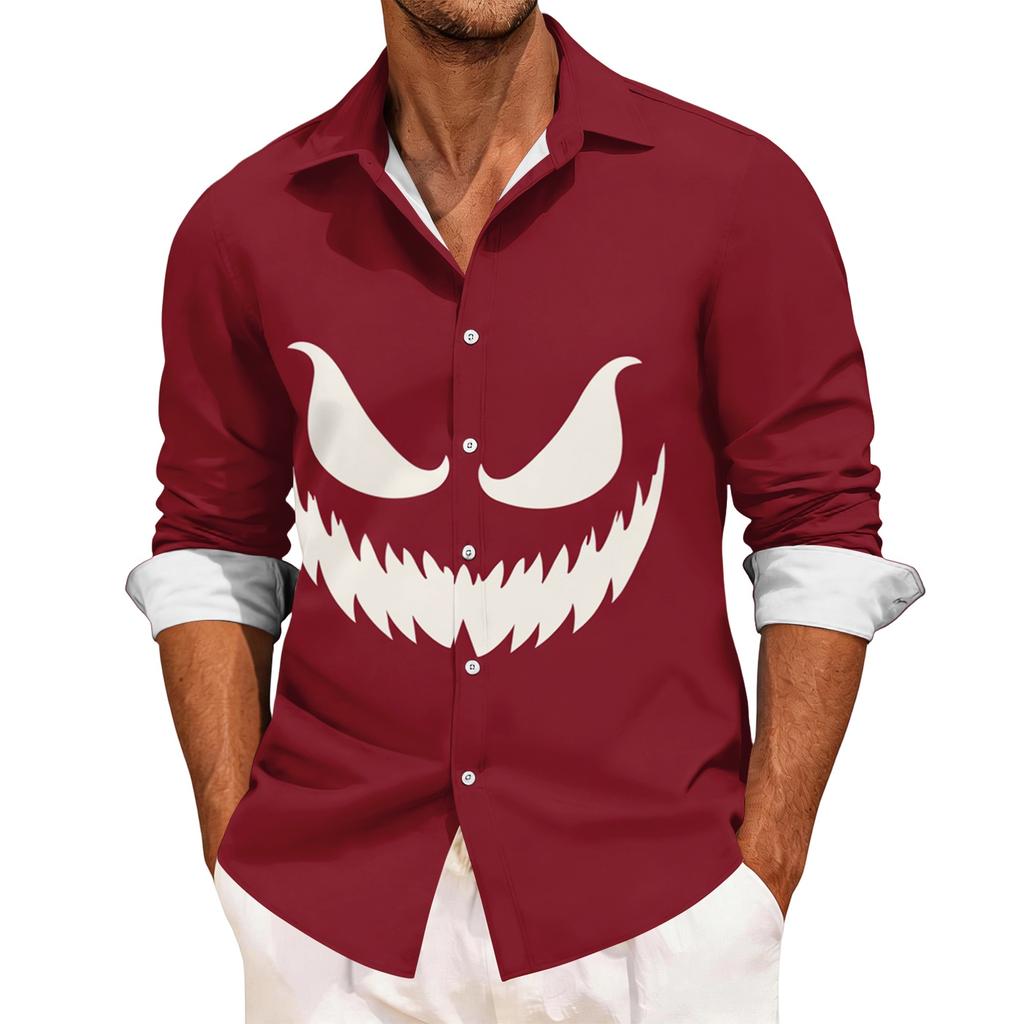 Men's Casual Long Sleeve Halloween Print Shirt Button Down Collar Relaxed Fit Lightweight Breathable Fabric Casual Sport Shirt