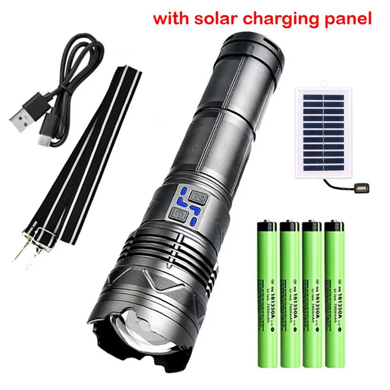 Powerful LED Flashlight Super Bright Spotlight Long Range Zoomable Emergency Lantern Outdoor Camping Torch Power Display
