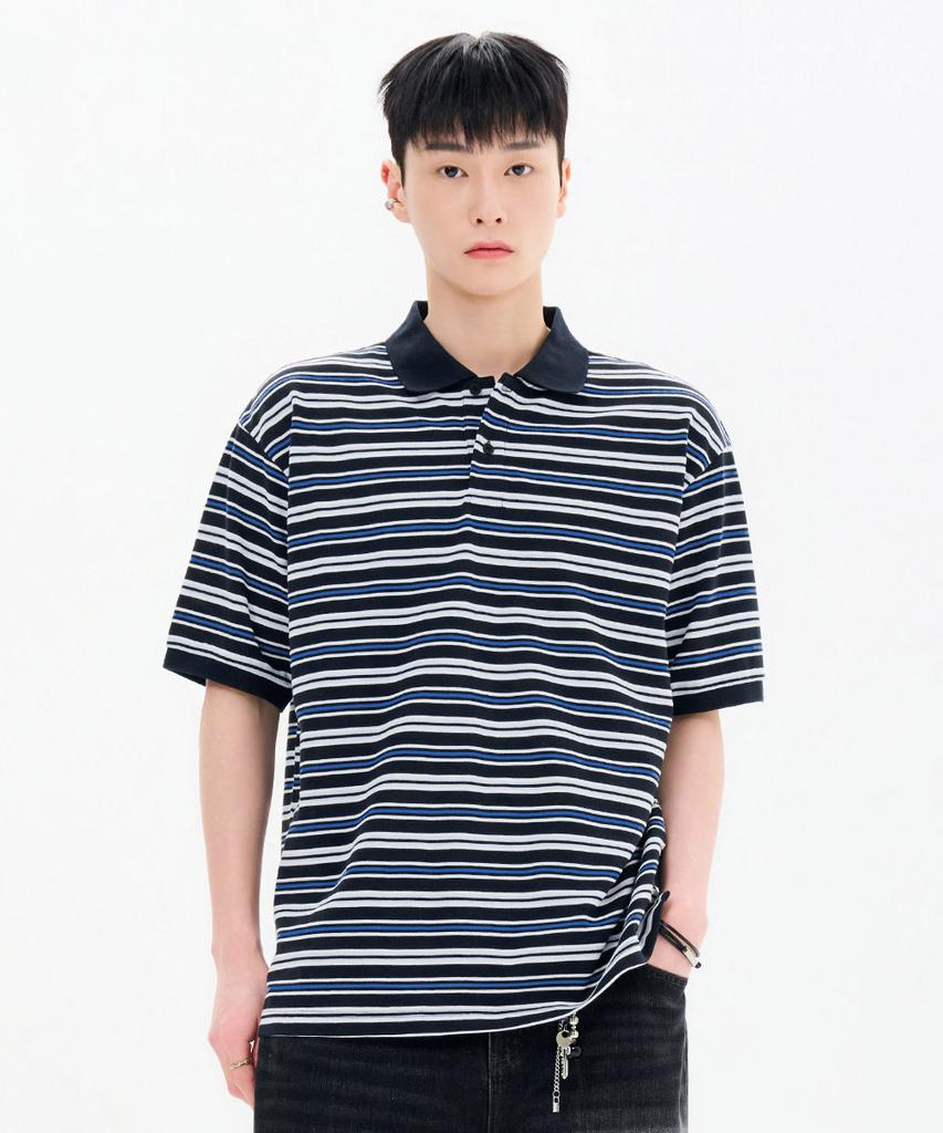 CHASECULT Men'S Striped Short Sleeve Collared T-Shirt-Fbrk5712D04