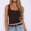 Y2K Women Summer Strap Button Square Collar Solid Color Causal Slim Fit Vest Crop Top