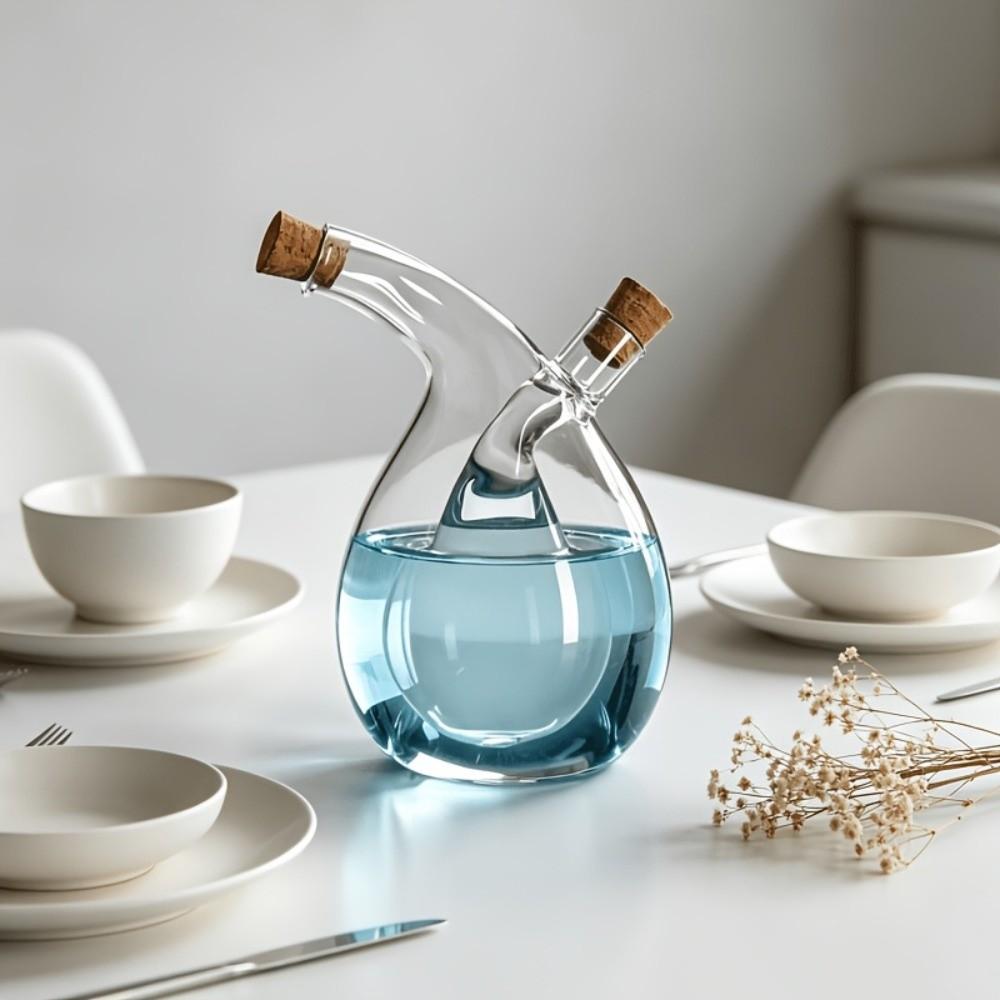 with Lid Glass Oil Vinegar Dispenser Dual Mouth Seasoning Bottle Canister Household