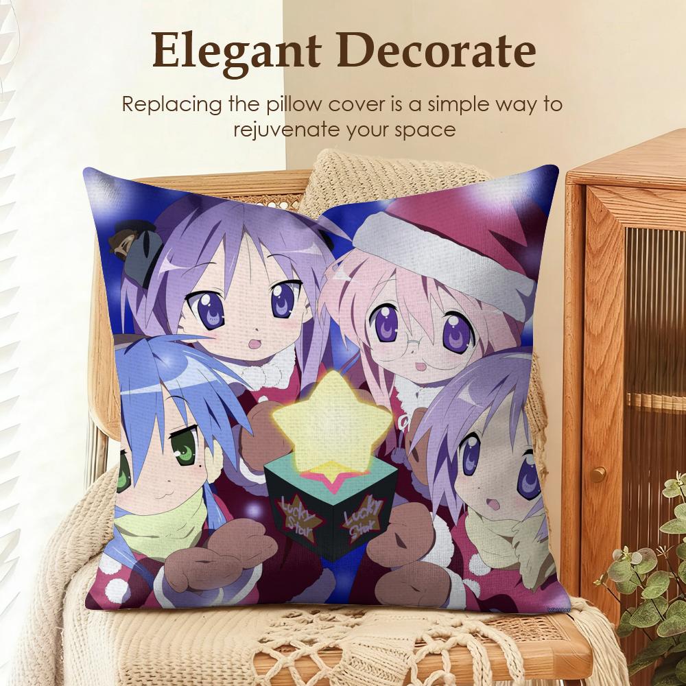 Anime LLucky Star Cushion Cover Natural Linen Organic Fabric DoubleSided Printing Sofa Home Decor Gift Pillow Case