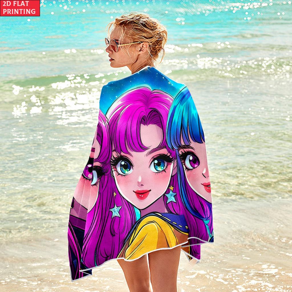 2D Flat 1pc Kpop Combination Beach Towel-Soft,Ultra-Absorbent Microfiber,Lightweight,Perfect for Beach
