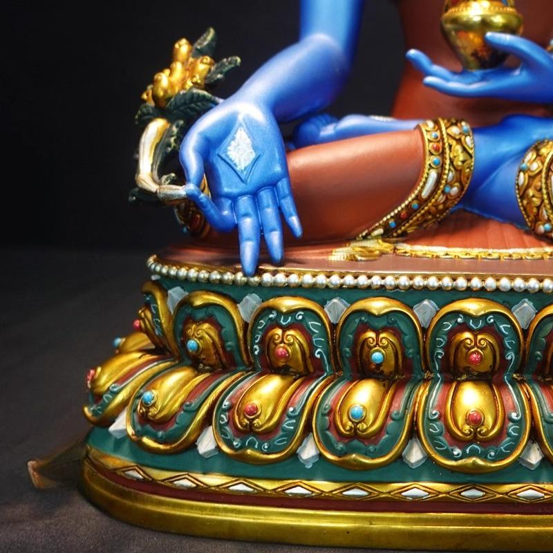 Nepal Tibet Handmade Copper Tibetan Buddhist Medicine Buddha Statue Vajrayana Painted Decor