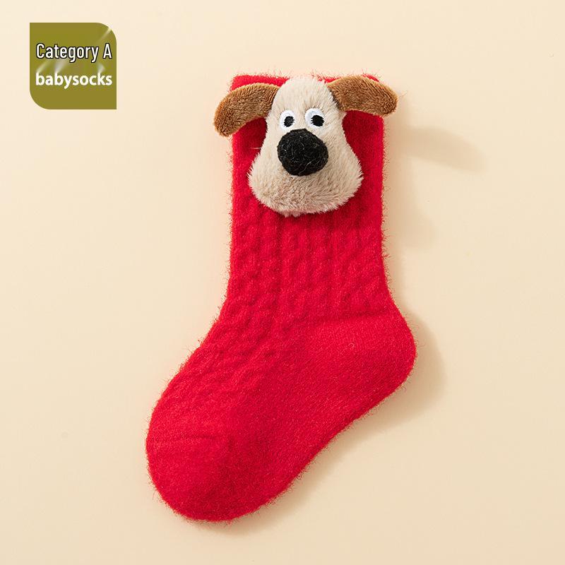 First Birthday Festive Red Socks for Boys and Girls - Warm Coral Fleece for Autumn & Winter