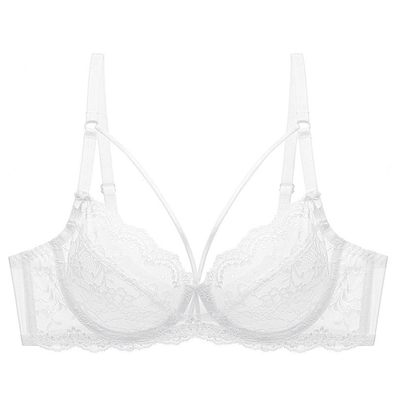 Womens Lace Ultra-thin Non-padded Transparent Bra Set Push Up Bust Minimizer