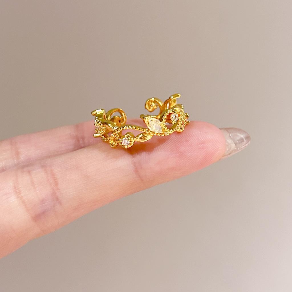 Medieval Brushed Diamond-encrusted Zircon Ring for Women Does Not Fade, Light Luxury and Versatile Open Index Finger Ring Jewelry.