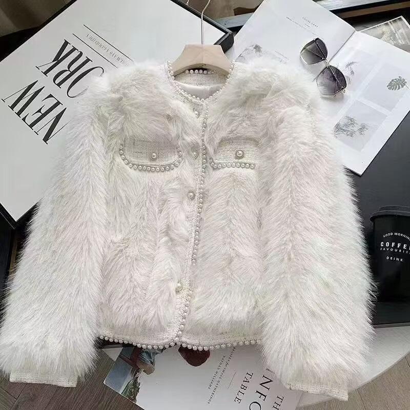 French High-end Coat for Women In Autumn and Winter, New Style, Loose Round Neck, Thickened Imitation Fox Fur Cardigan Top, Trendy