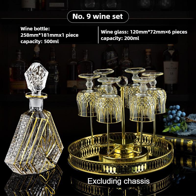 Crystal Glass Whiskey Set Gold Embossed Creative Western Wine Bottle Wine Glass Bar Household Utensils
