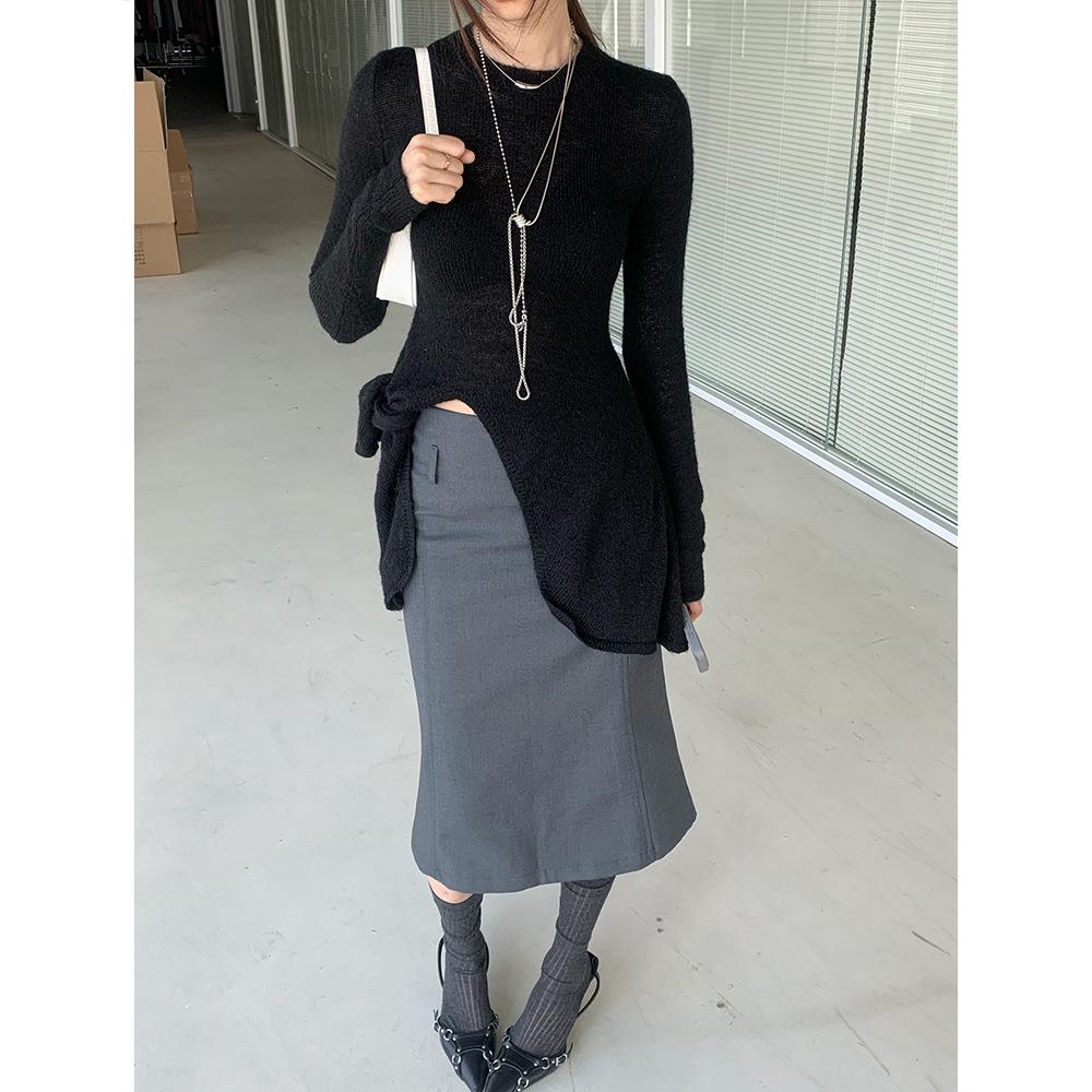 Dorothy Spring Korean Slimming Fishtail Midi Skirt - Versatile Solid Color with Tempered Slit for Women