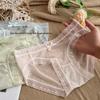 French Lace Ice Silk Mid-Waist Panties - Women's Sexy Semi-Transparent Seamless Briefs with Soft, Breathable Crotch