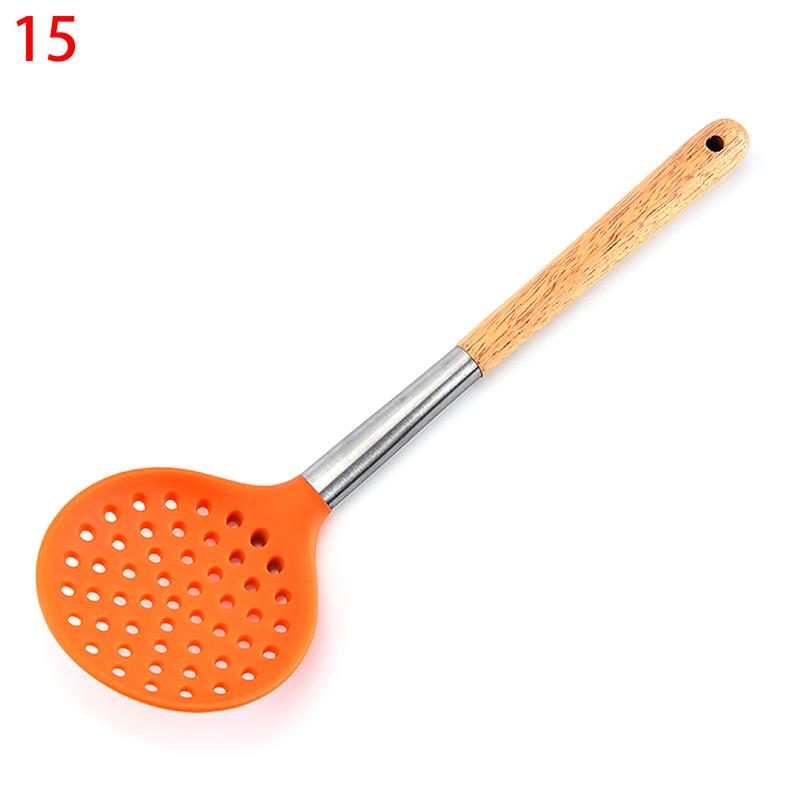 Silicone Kitchenware Non-Stick Heat-Resistant Cookware Kitchen Utensils Set Spatula Shovel Spoon Wooden Handle Cooking Tool Set
