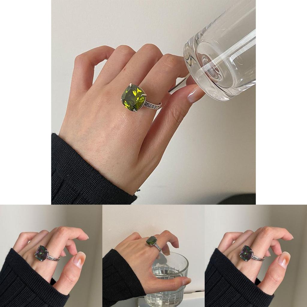 Versatile Korean S925 Silver Ring With Adjustable Design And Stunning Purple Stones Green