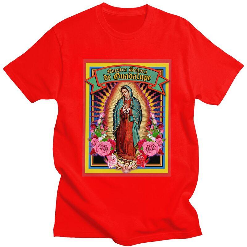 Custom Guadalupe Virgin Mary T Shirts for Men Pure Cotton Tee Tops Religious Art Tshirts Short Sleeve Tshirt