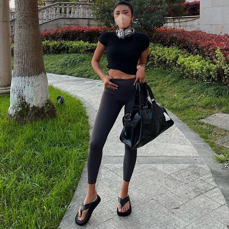 Fashion Women s Double-Sided Brushed Hip Lifting Fitness Yoga Pants Gray M