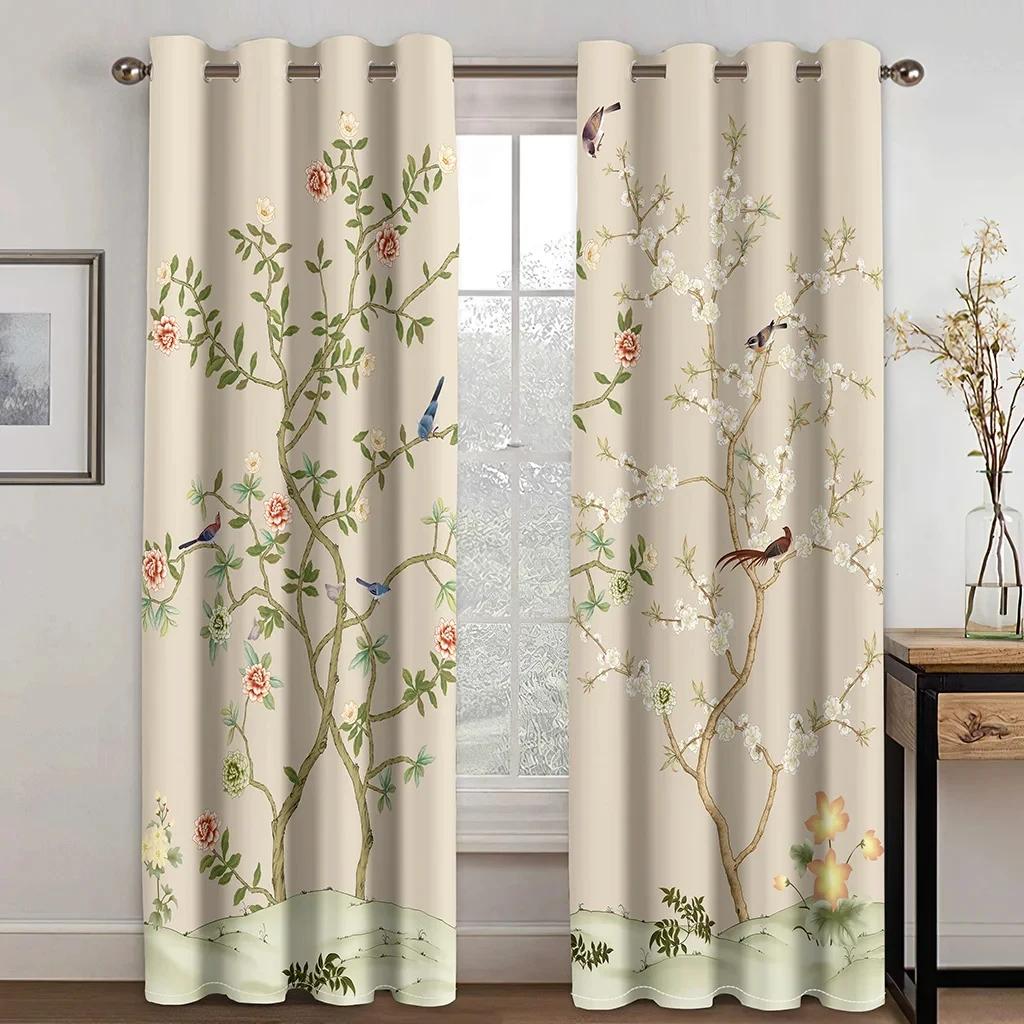 Chinese Troditional Culture Bird Flower Window Curtains In Kids Bedroom Living Room Hall Treatments Kitchen Decor Drapes Blinds