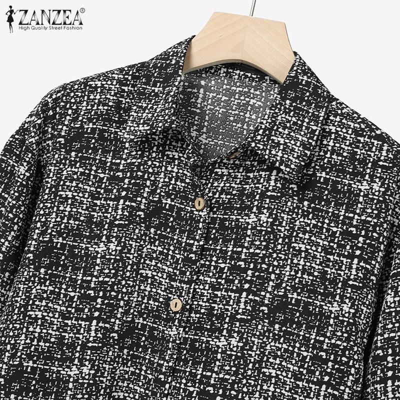 ZANZEA Women Long Sleeve Blouse and Pants Retro Print Casual Two Piece Suit Sets