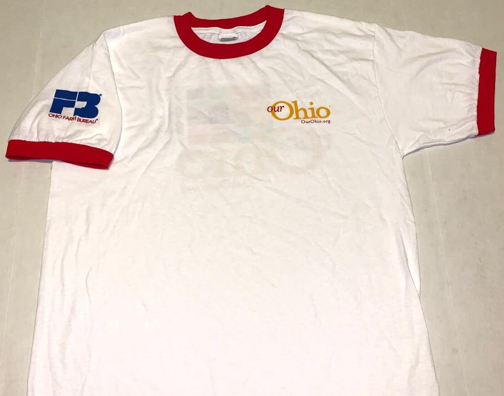 Rare Vintage Ohio Farm Bureau Farmers Grow It Know It Ringer T-Shirt New! MEDIUM Unisex T-Shirt S