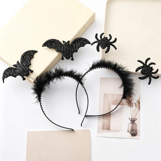 Halloween-Stirnband Kostümzubehör Stirnbänder, Schwarzes Spinnenfledermaus-Stirnband, Glitzerndes Flauschiges Haarband Kopfschmuck für Themen-Tanz Damen, Teenager, Cosplay,