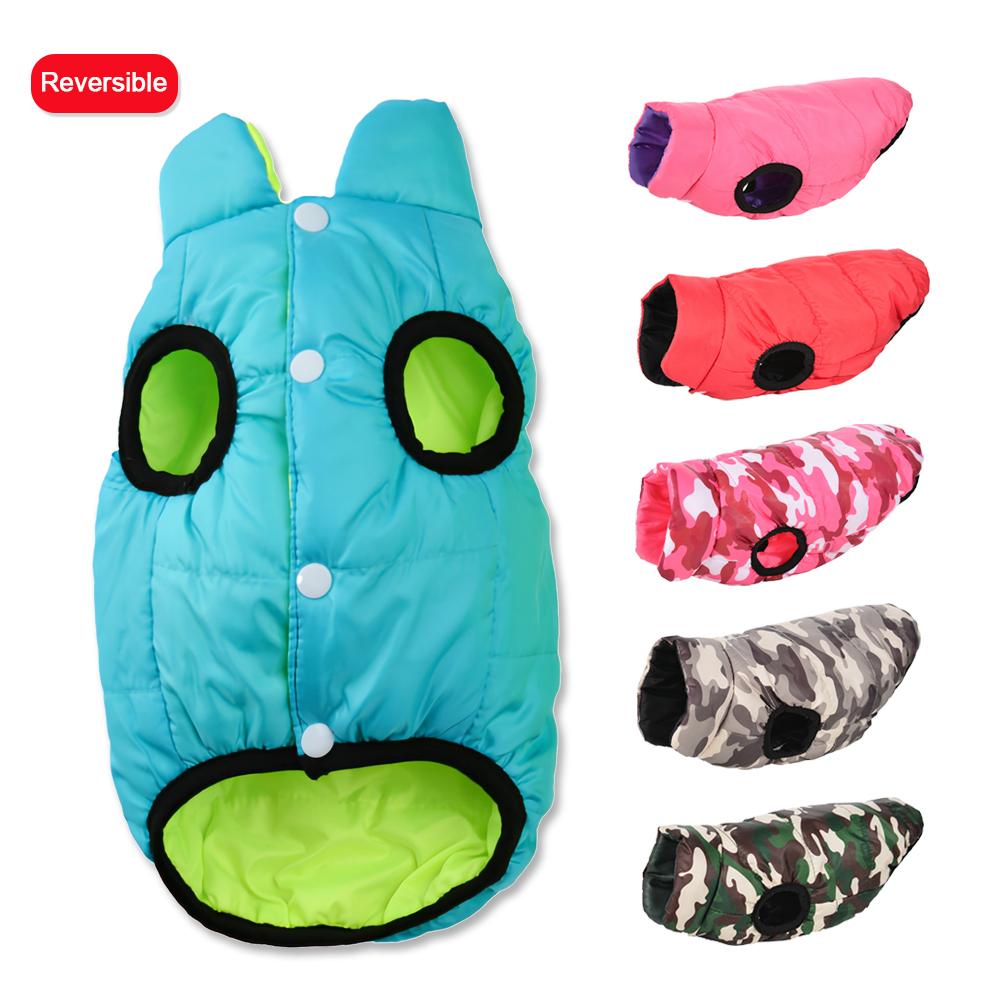 Waterproof Warm Dog Clothes For Small Medium Dogs Cat Reversible Winter Pet Jacket Padded Vest Lightweight Puppy Coat Costume