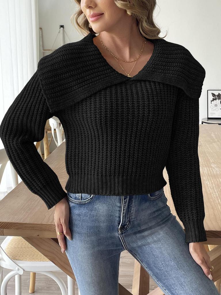 European and American Women's Large Lapel Knitted Pullover Sweater - Autumn/Winter M695