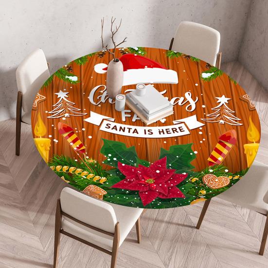 Fitted Christmas Round Tablecloth Holiday Snowflakes Table Cover with Elastic Edge Water-Resistant Christmas Tree Table Cover for Round Tables Dinner