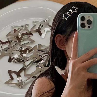 2/4/10/20/40/50/100pcs Zilver Kleur Ster Haar Clips voor meisjes Filigraan Ster Metalen Snap Clip Haarspelden Haarspeldjes