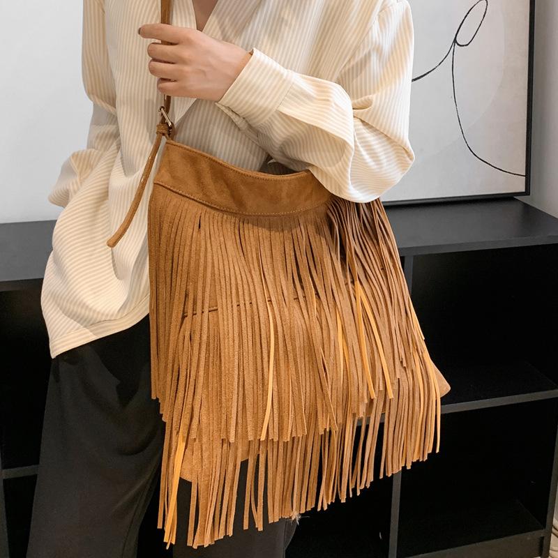 Borsa a Spalla da Donna Fashi con Frange in Pelle PU Scamosciata Borsa a Tracolla con Nappe ad Alta Capacità Borse da Viaggio Femminili per Donne