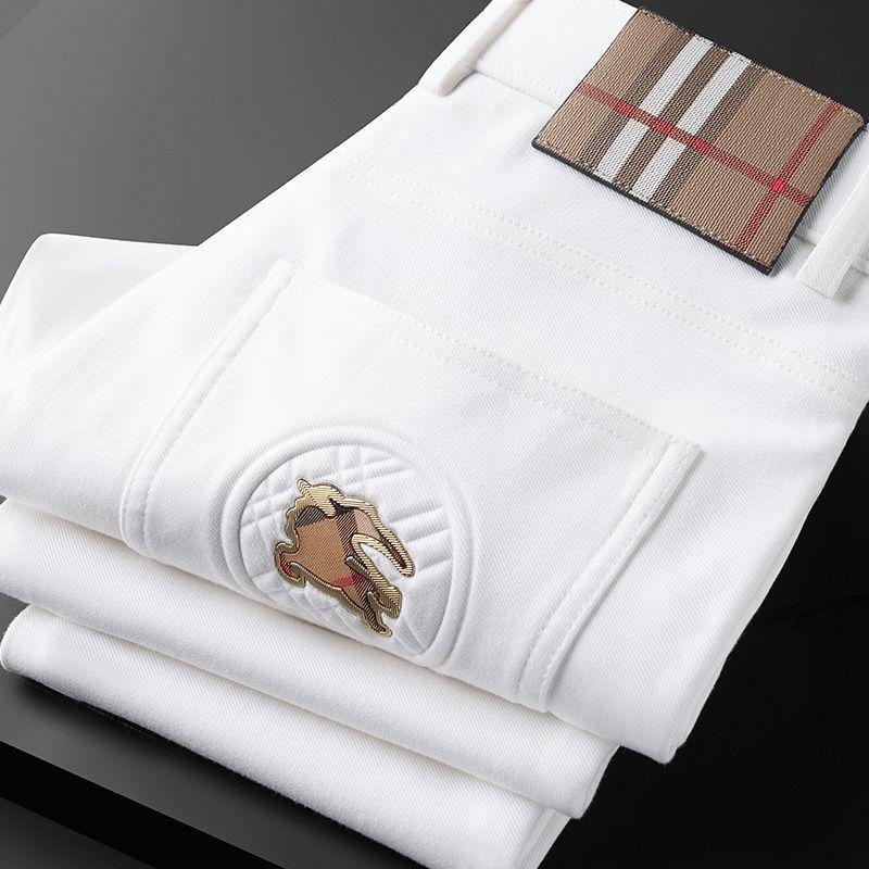 Kırışmaya Dayanıklı Dar Kesim Erkek Beyaz Kot Pantolon - Yıkanabilir, Düz Bacak, İş Günlük Giyim, Hafif Lüks, Sonbahar & Kış Trend Marka.